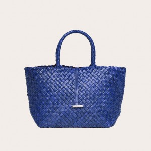 Blue Little Liffner Midi Leather Basket Women's Tote Bag | OHGCMJ-032
