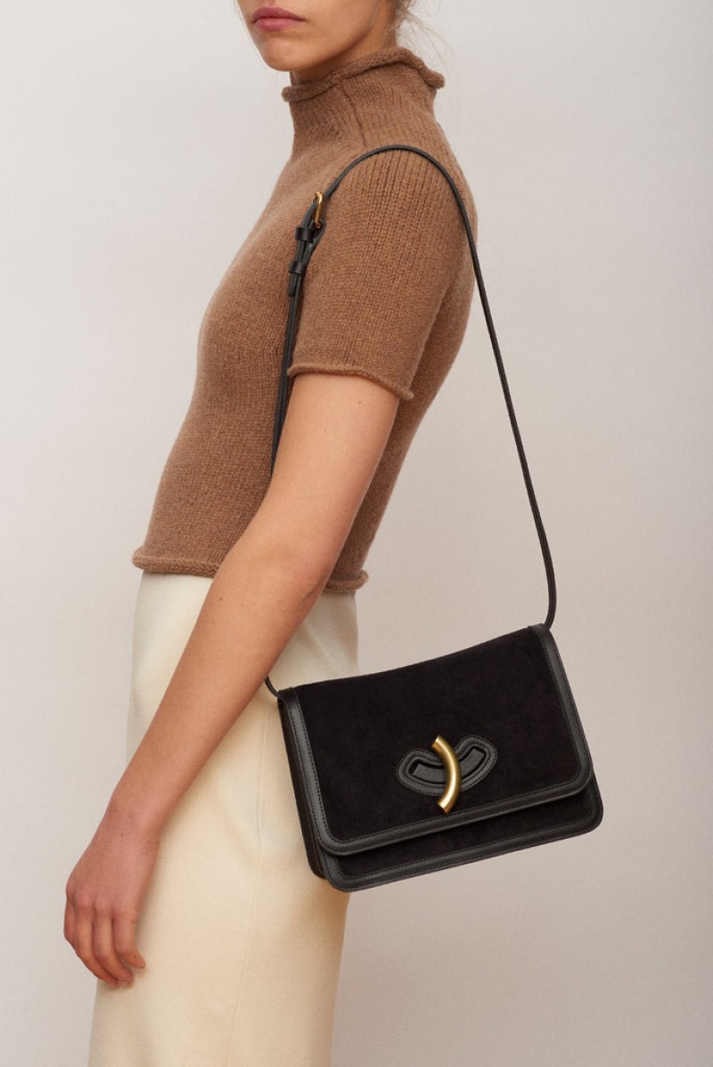 Black Little Liffner Maccheroni Suede Women's Shoulder Bag | LJEXBW-567