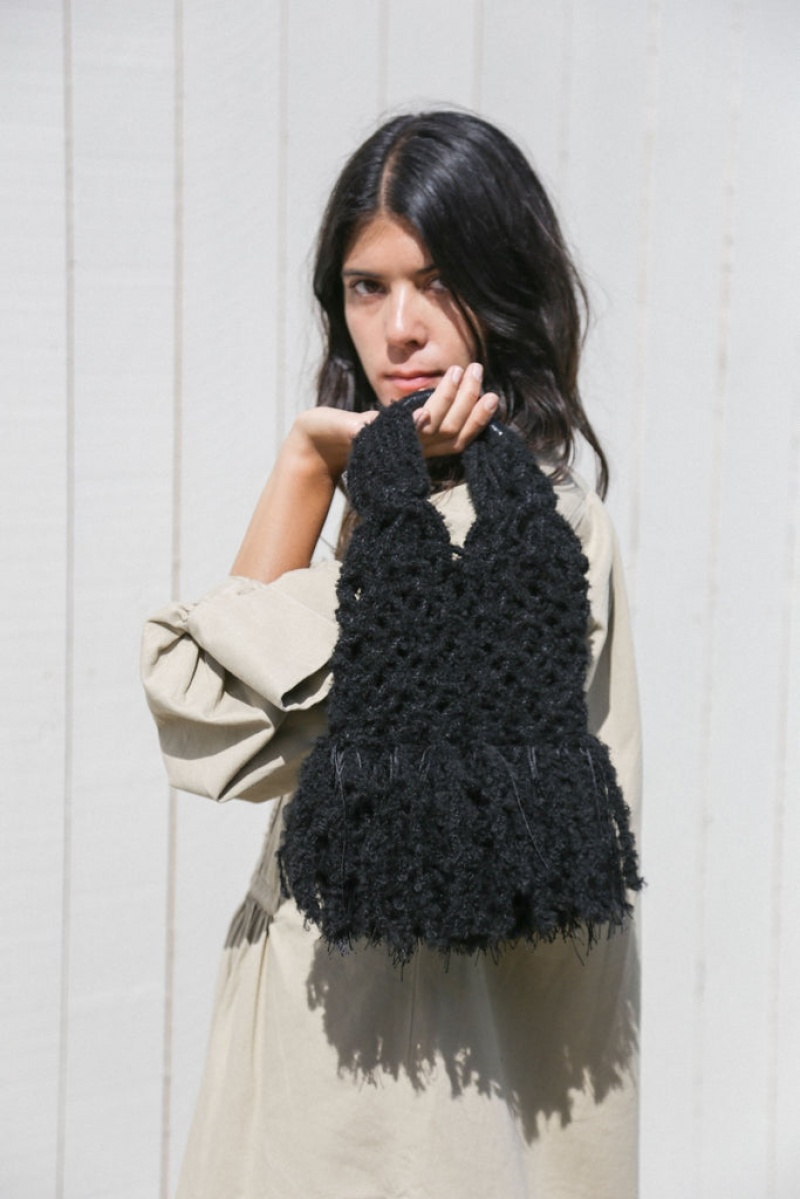 Black Little Liffner Macrame Mini Women's Tote Bag | MTZRLF-125