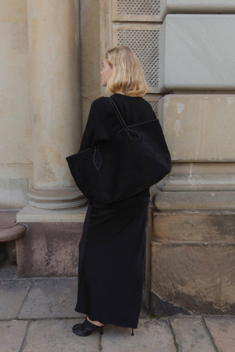 Black Little Liffner Mega Sprout Suede Women's Tote Bag | RXWYOC-217