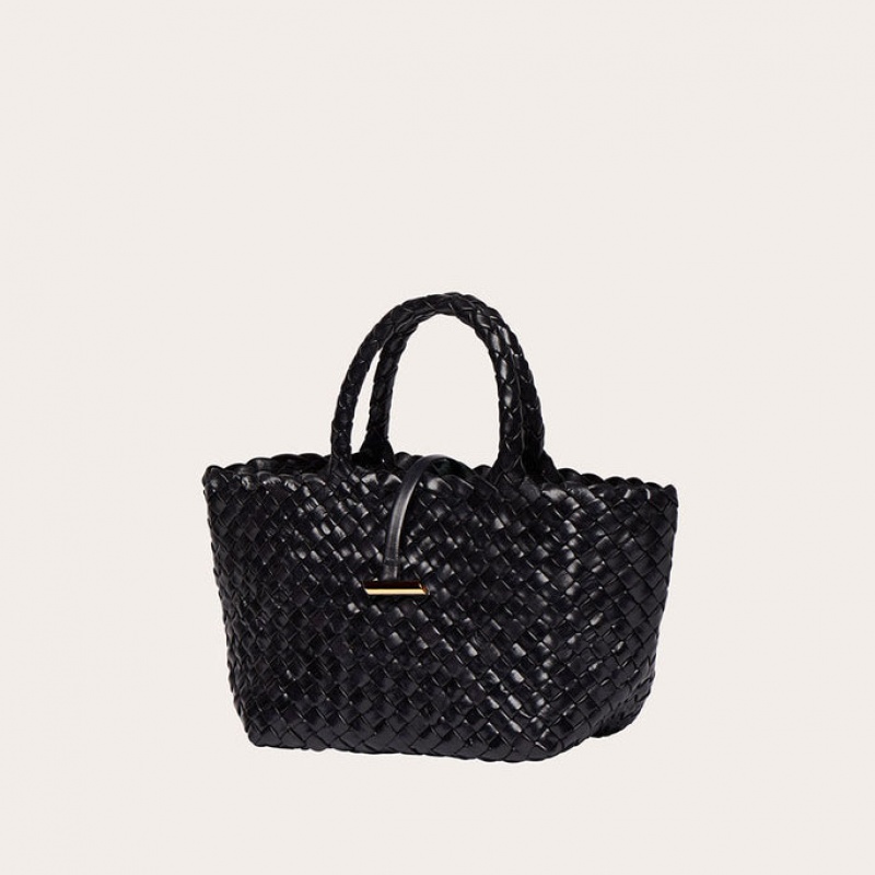 Black Little Liffner Mini Leather Basket Women's Tote Bag | JYUKDX-534