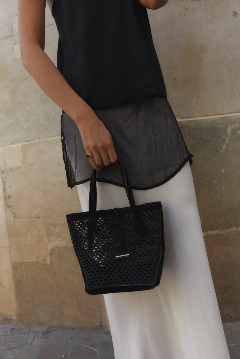 Black Little Liffner Sprout Mini Crochet Women's Tote Bag | KYRMTL-526