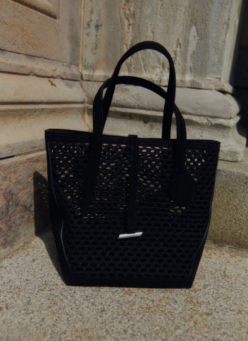 Black Little Liffner Sprout Mini Crochet Women's Tote Bag | KYRMTL-526