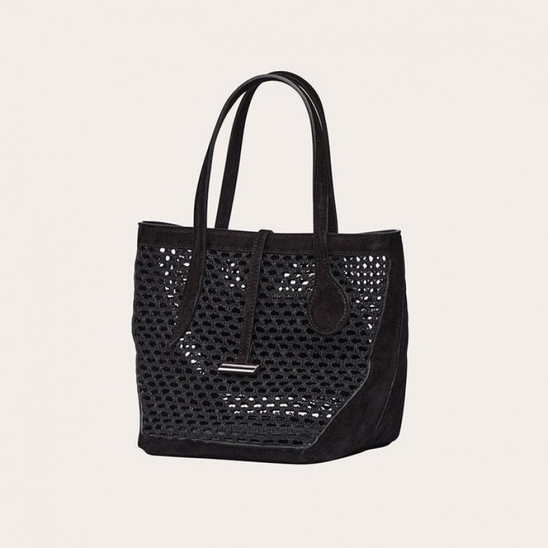 Black Little Liffner Sprout Mini Crochet Women's Tote Bag | KYRMTL-526