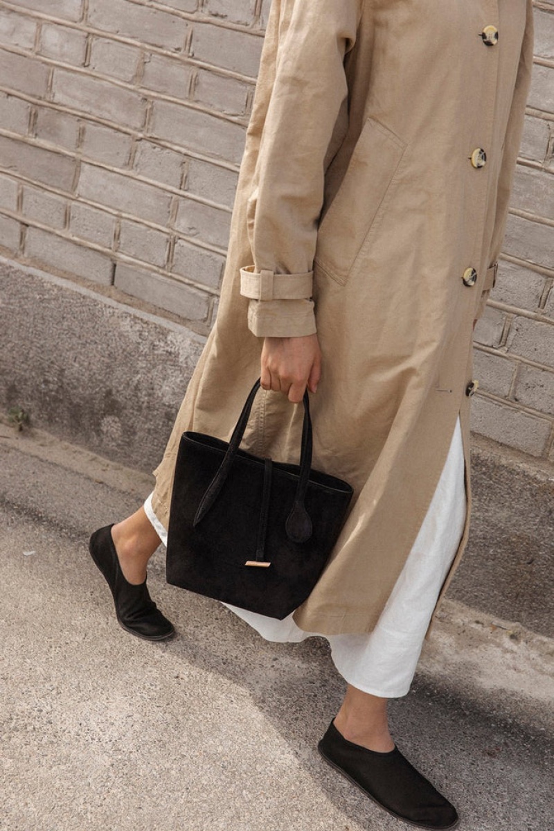 Black Little Liffner Sprout Mini Suede Women's Tote Bag | PVJBMY-853