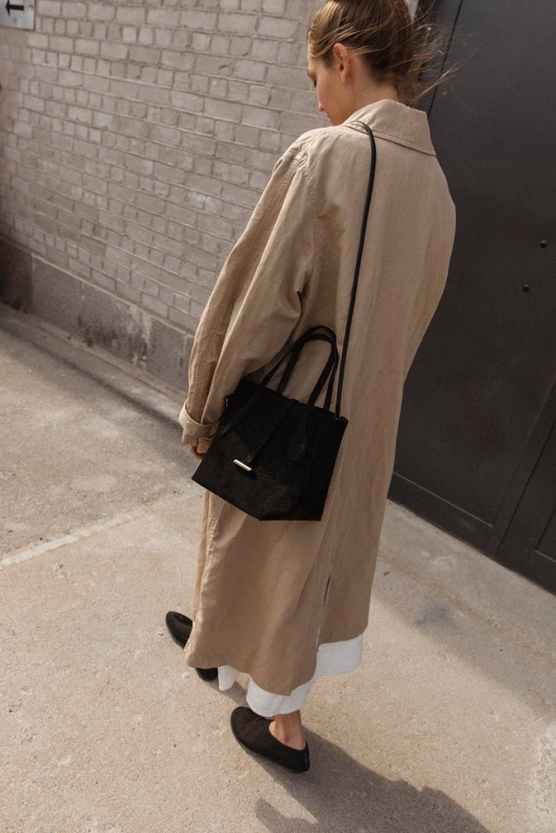Black Little Liffner Sprout Mini Suede Women's Tote Bag | PVJBMY-853