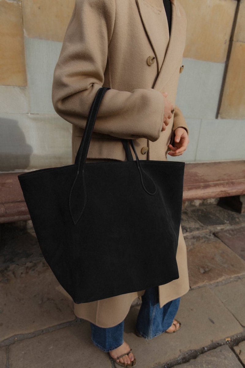 Black Little Liffner Sprout Suede Women's Tote Bag | RULWJV-713