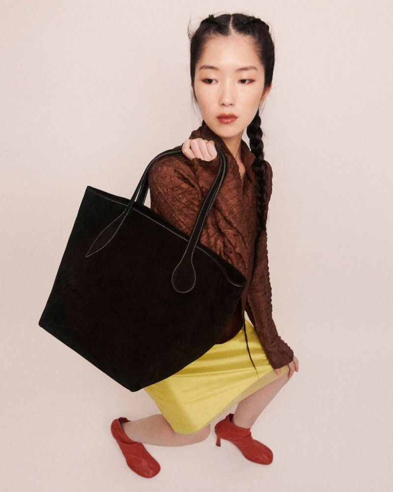 Black Little Liffner Sprout Suede Women's Tote Bag | RULWJV-713