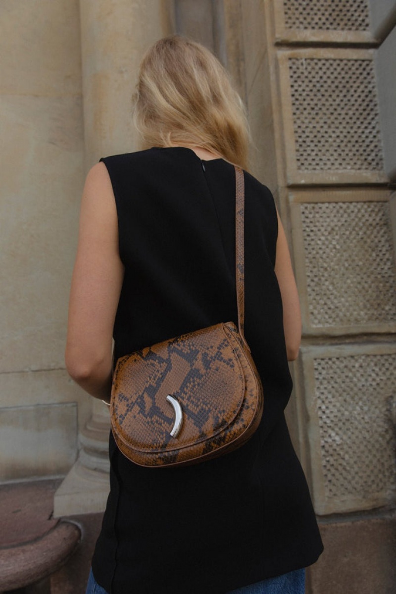 Brown Little Liffner Maccheroni Snake Embossed Women's Saddle Bags | IVCBOY-257