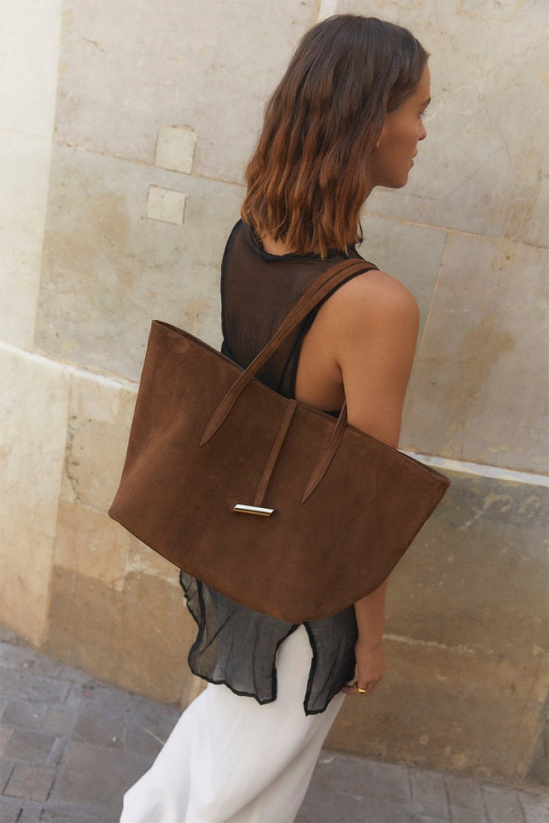 Brown Little Liffner Penne Suede Women's Tote Bag | BRXKMC-318