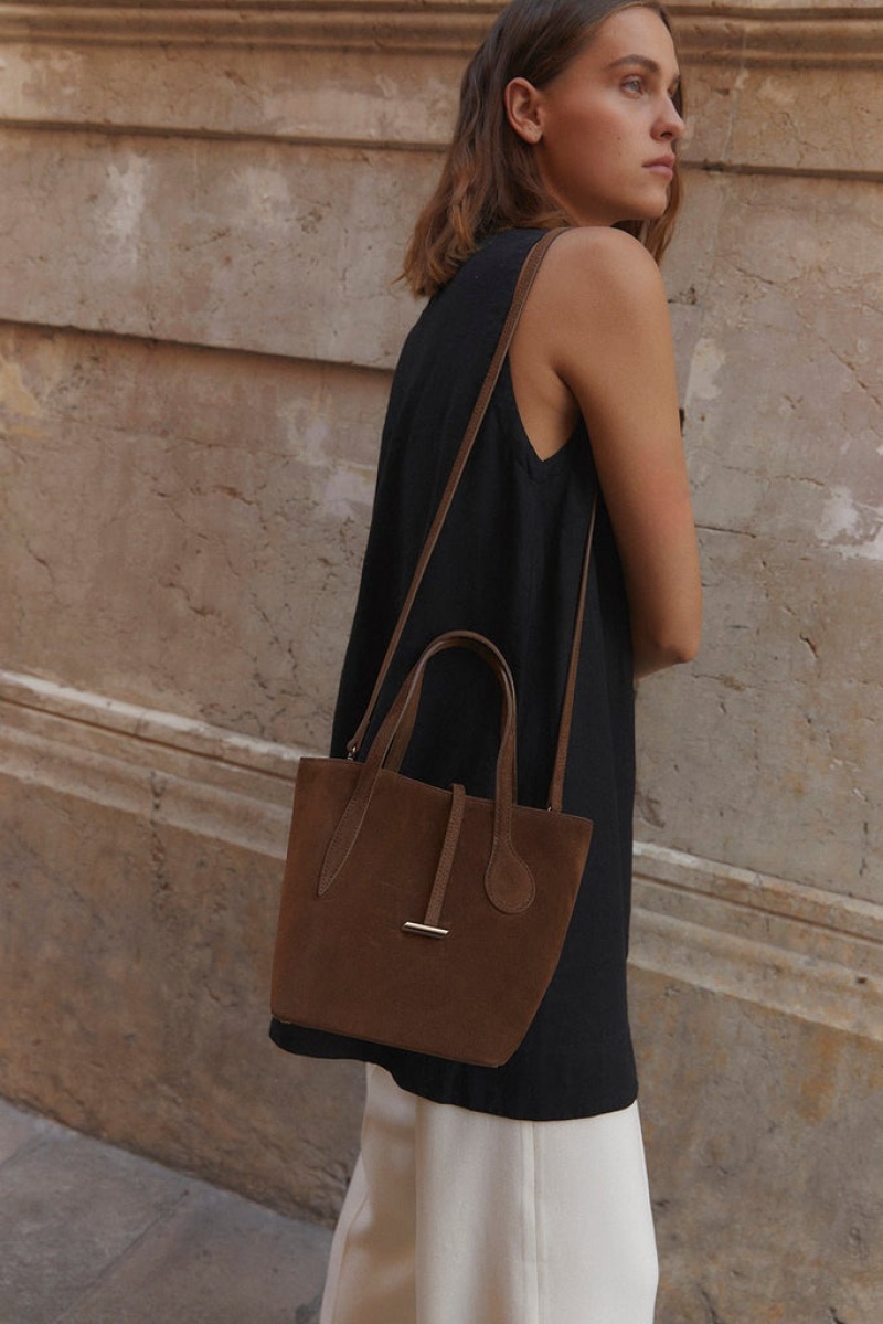 Brown Little Liffner Sprout Mini Suede Women's Tote Bag | FPSRGU-185