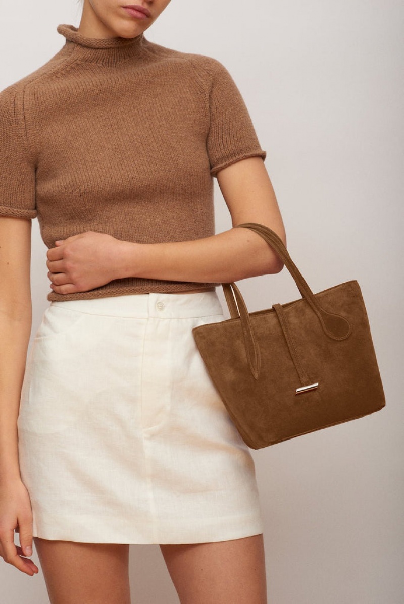 Brown Little Liffner Sprout Mini Suede Women's Tote Bag | FPSRGU-185