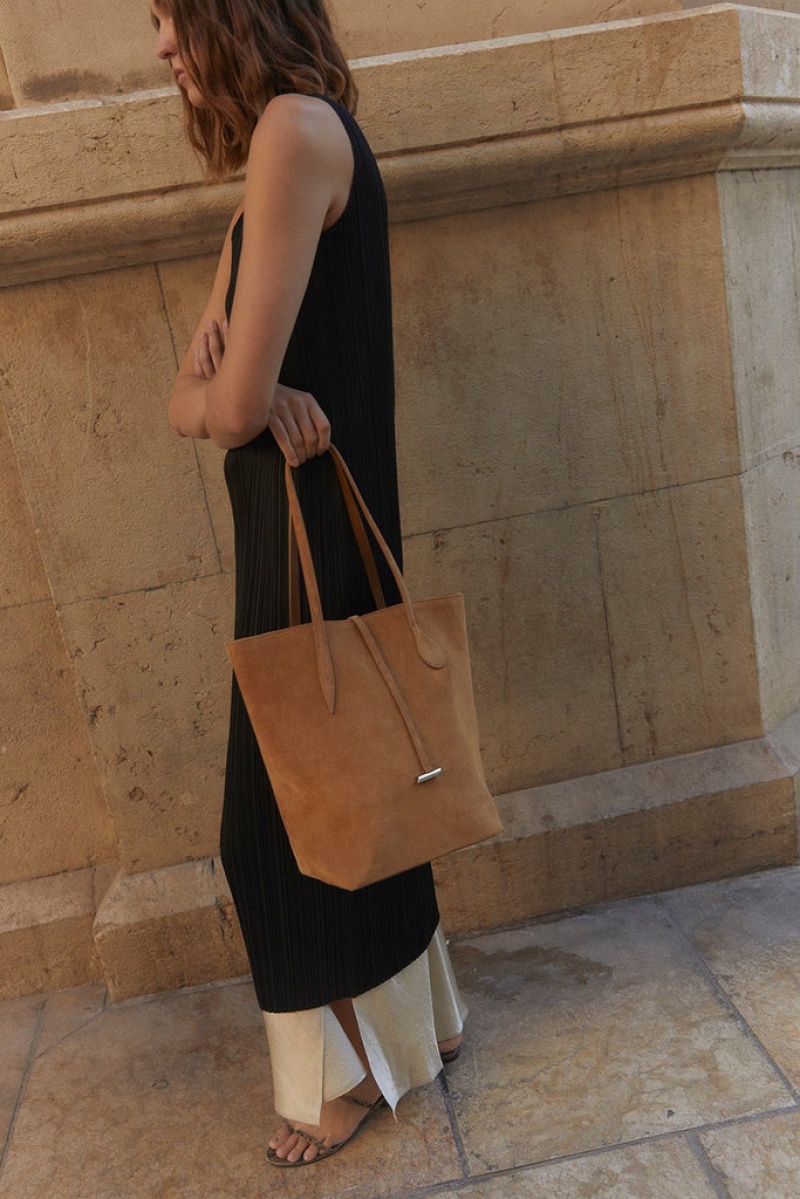 Brown Little Liffner Tall Sprout Suede Women's Tote Bag | CRFISO-608