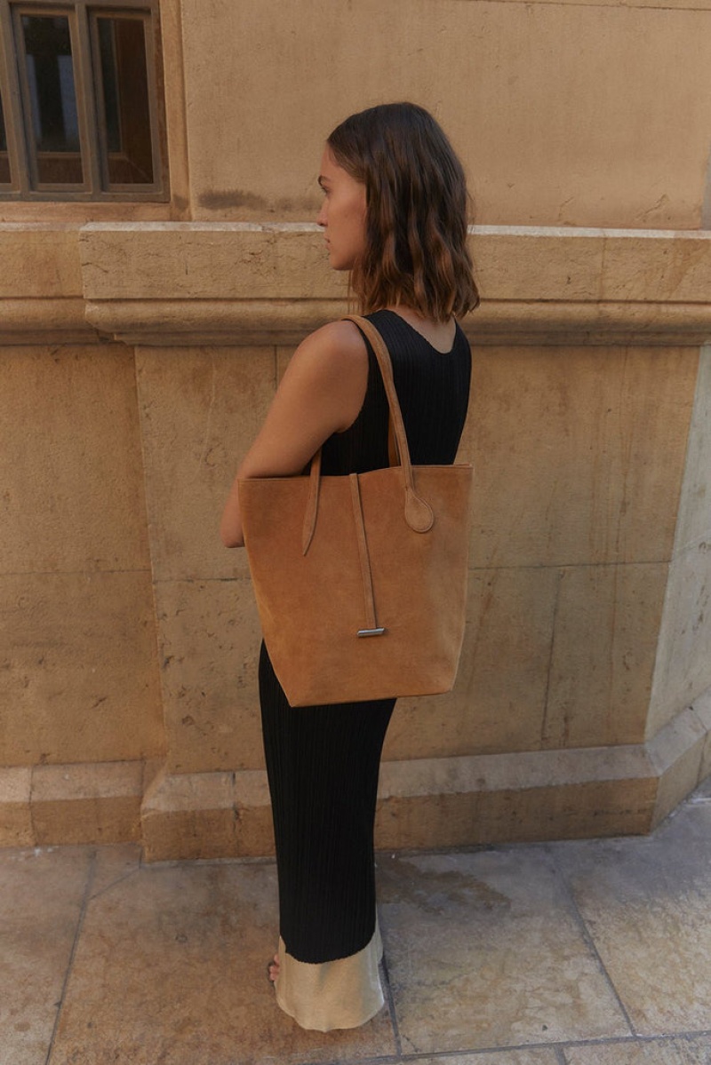 Brown Little Liffner Tall Sprout Suede Women's Tote Bag | CRFISO-608