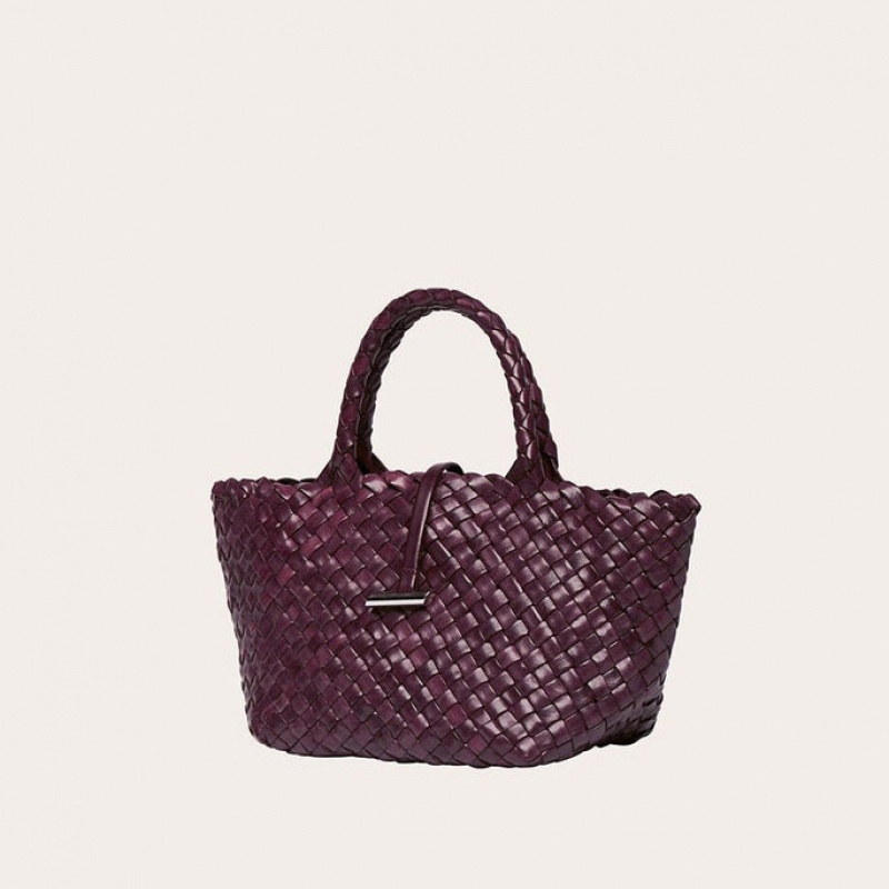 Burgundy Little Liffner Mini Leather Basket Women's Tote Bag | VQSNZB-389