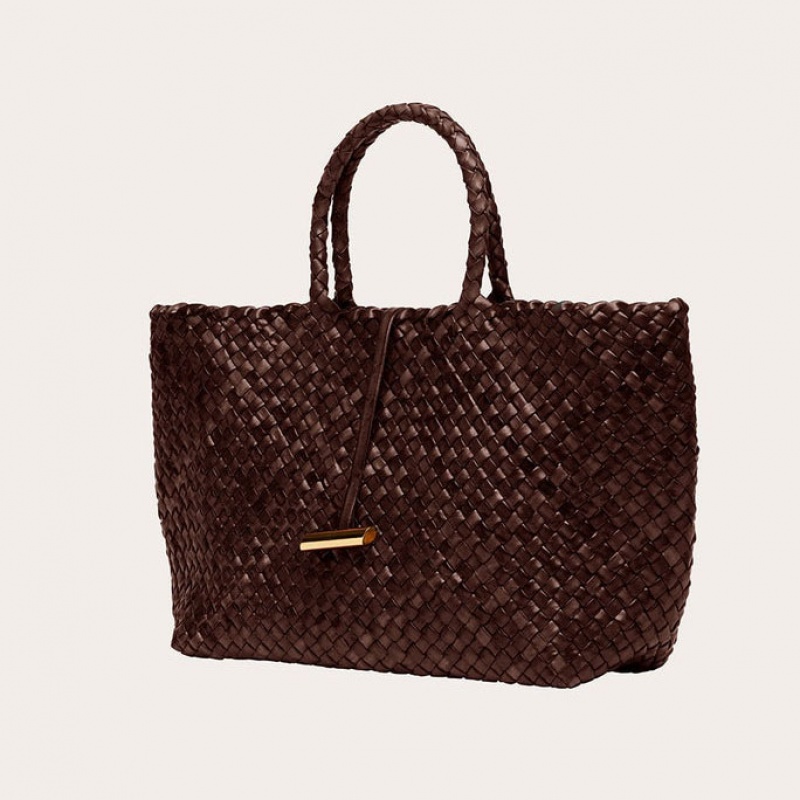Dark Brown Little Liffner Large Leather Basket Women's Tote Bag | EKROUV-630