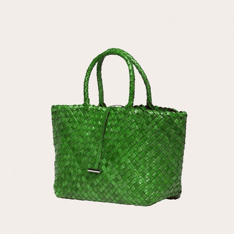 Green Little Liffner Midi Leather Basket Women's Tote Bag | PTWEXG-721