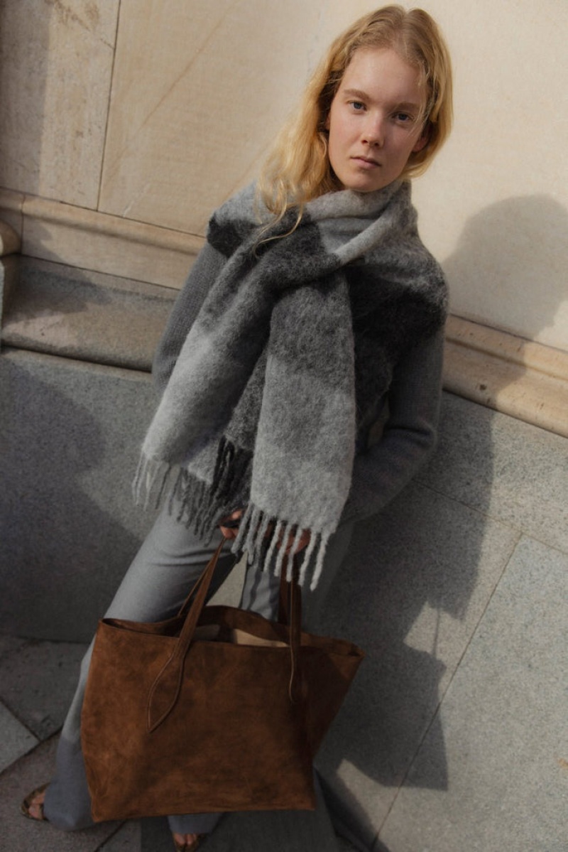 Grey Little Liffner Pull Through Check Women's Scarf | CQDJEB-834