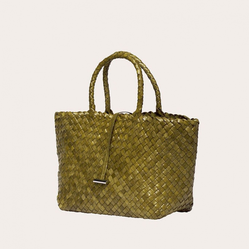 Olive Little Liffner Midi Leather Basket Women's Tote Bag | QPXSWL-679